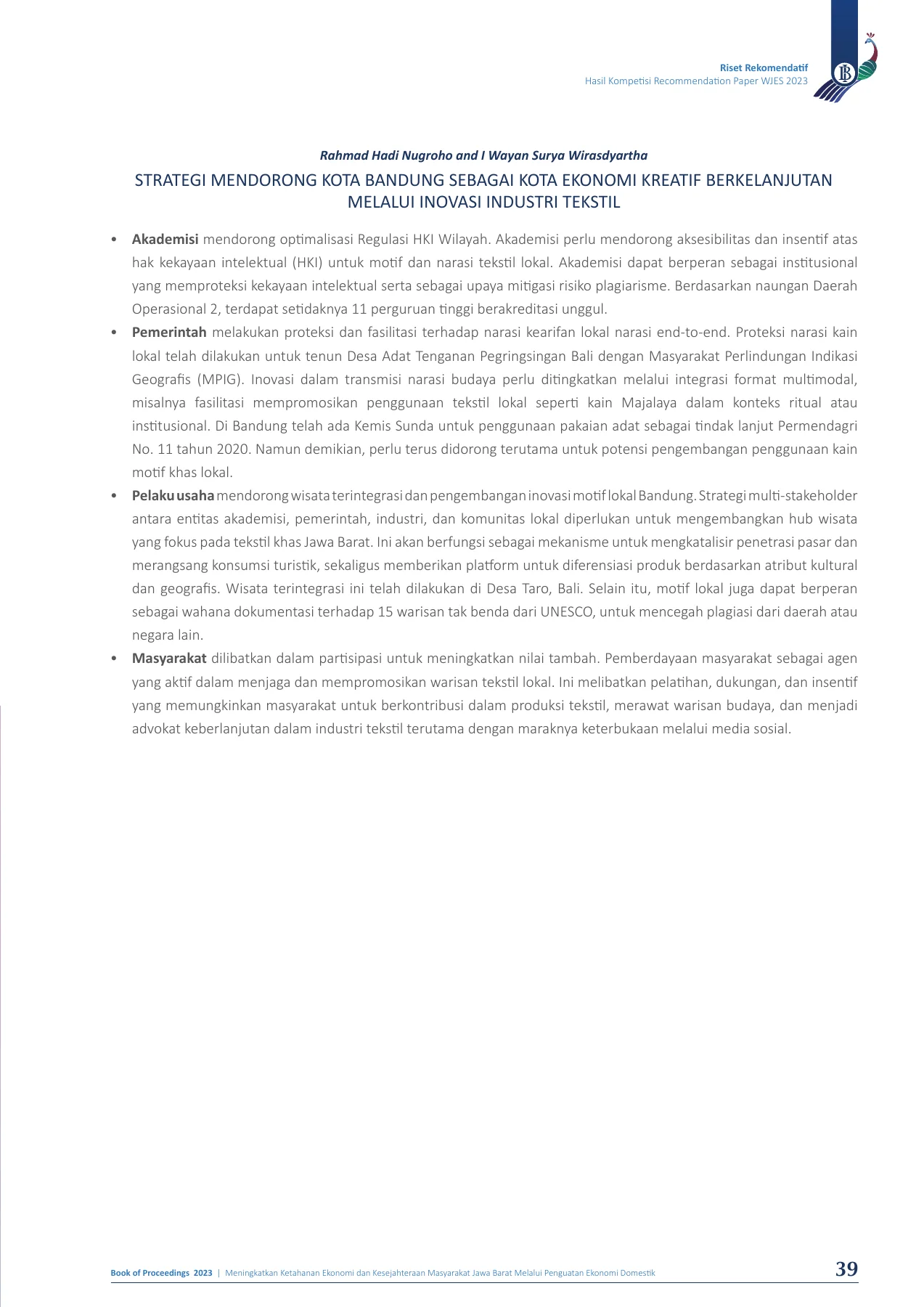 Rekomendasi Kebijakan Memajukan Ekonomi Jawa Barat - West Java Economic Society (WJES) 2023 · page 40